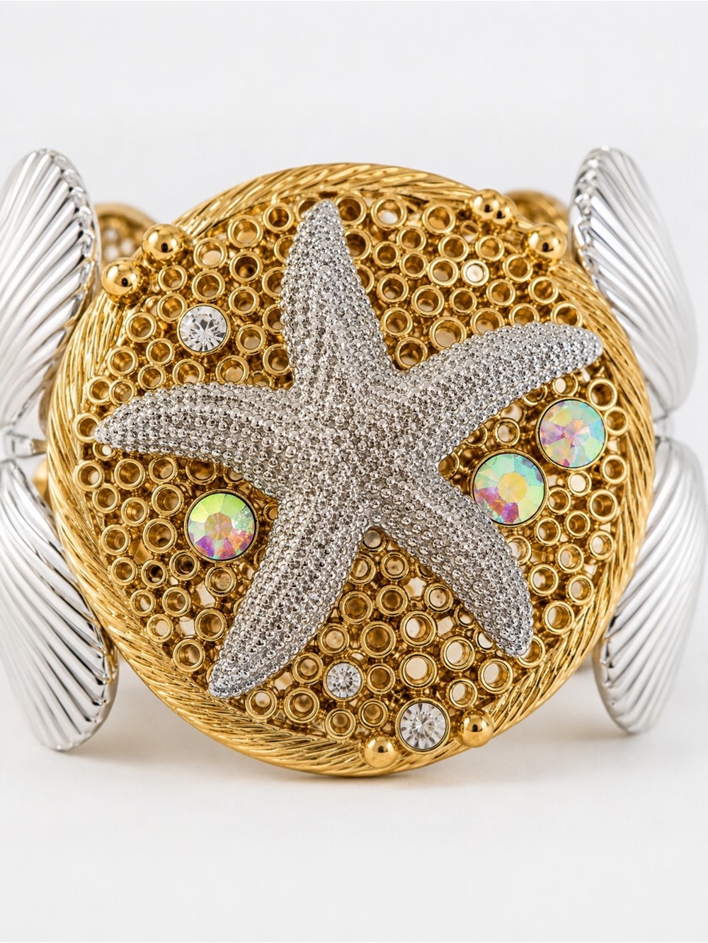 Coastal Starfish Shell Stretch Bracelet Gold Silver Rhinestone Beach NWT - Picture 5 of 6